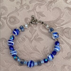 Blue and White glass Beaded Bracelet